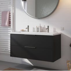 Saniselect Luca voorgemonteerd badmeubel met rvs greep incl. matte wastafel 120,5x51cm zijdeglans zwart