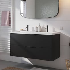 Saniselect Luca voorgemonteerd badmeubel met mat zwarte greep incl. matte wastafel 120,5x51cm zijdeglans zwart