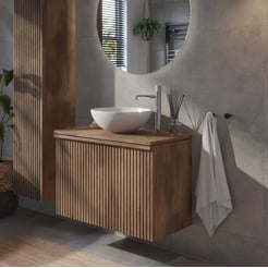 Ben Linea voorgemonteerd badmeubel incl. keramische waskom 80cm eiken grijs/grijs beton kraangat rechts