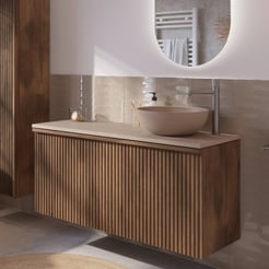 Ben Linea voorgemonteerd badmeubel incl. beige betonnen waskom rechts 120cm eiken grijs/beige beton