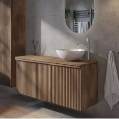 Ben Linea voorgemonteerd badmeubel incl. keramische waskom rechts 120cm eiken grijs/grijs beton