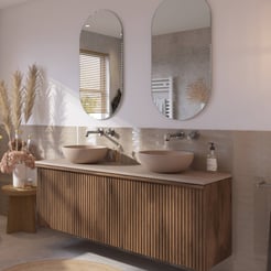 Ben Linea voorgemonteerd badmeubel incl. beige betonnen waskommen 160cm eiken grijs/beige beton zonder kraangaten