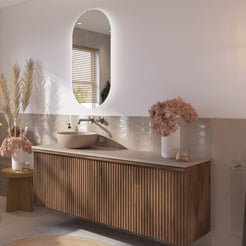 Ben Linea voorgemonteerd badmeubel incl. beige betonnen waskom links 160cm eiken grijs/beige beton