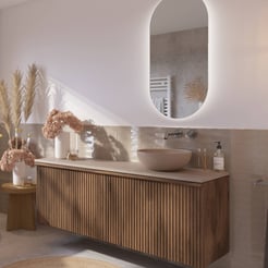 Ben Linea voorgemonteerd badmeubel incl. beige betonnen waskom rechts 160cm eiken grijs/beige beton