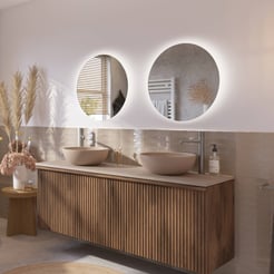 Ben Linea voorgemonteerd badmeubel incl. beige betonnen waskommen 160cm eiken grijs/beige beton