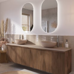 Ben Linea voorgemonteerd badmeubel incl. beige betonnen waskommen 200cm eiken grijs/beige beton