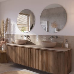 Ben Linea voorgemonteerd badmeubel incl. beige betonnen waskommen 200cm eiken grijs/beige beton zonder kraangaten