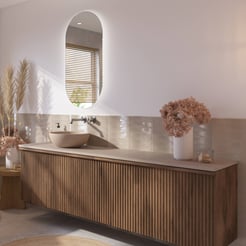 Ben Linea voorgemonteerd badmeubel incl. beige betonnen waskom links 200cm eiken grijs/beige beton