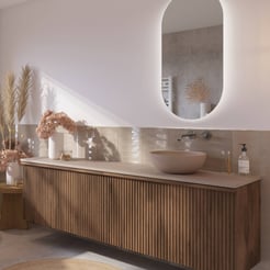 Ben Linea voorgemonteerd badmeubel incl. beige betonnen waskom rechts 200cm eiken grijs/beige beton