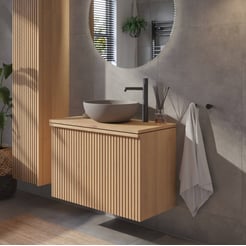 Ben Linea voorgemonteerd badmeubel incl. beton grijze waskom 80cm eiken naturel kraangat rechts