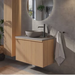 Ben Linea voorgemonteerd badmeubel incl. beton grijze waskom 80cm eiken naturel/grijs beton kraangat rechts