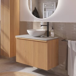 Ben Linea voorgemonteerd badmeubel incl. solid surface waskom 80cm eiken naturel/marmer kraangat rechts