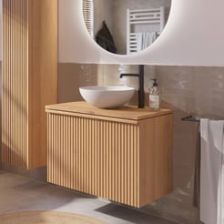 Ben Linea voorgemonteerd badmeubel incl. solid surface waskom 80cm eiken naturel kraangat rechts