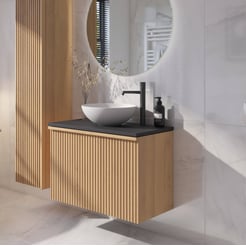 Ben Linea voorgemonteerd badmeubel incl. solid surface waskom 80cm eiken naturel/zwart beton kraangat rechts