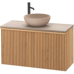 Ben Linea voorgemonteerd badmeubel incl. beige betonnen waskom 100cm eiken naturel/beige beton kraangat links
