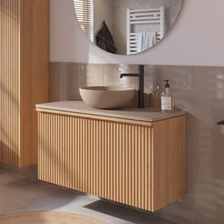 Ben Linea voorgemonteerd badmeubel incl. beige betonnen waskom 100cm eiken naturel/beige beton kraangat rechts