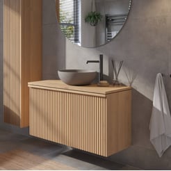 Ben Linea voorgemonteerd badmeubel incl. beton grijze waskom 100cm eiken naturel kraangat rechts