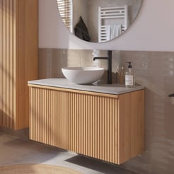 Ben Linea voorgemonteerd badmeubel incl. solid surface waskom 100cm eiken naturel/marmer kraangat rechts