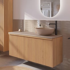 Ben Linea voorgemonteerd badmeubel incl. beige betonnen waskom rechts 120cm eiken naturel/beige beton