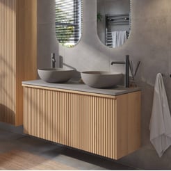 Ben Linea voorgemonteerd badmeubel incl. beton grijze waskommen 120cm eiken naturel/grijs beton
