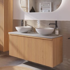 Ben Linea voorgemonteerd badmeubel incl. solid surface waskommen 120cm eiken naturel/marmer