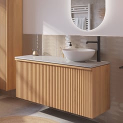 Ben Linea voorgemonteerd badmeubel incl. solid surface waskom rechts 120cm eiken naturel/marmer