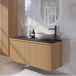 Ben Linea voorgemonteerd badmeubel incl. solid surface waskom rechts 120cm eiken naturel/zwart beton