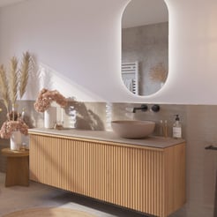 Ben Linea voorgemonteerd badmeubel incl. beige betonnen waskom rechts 160cm eiken naturel/beige beton