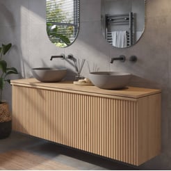 Ben Linea voorgemonteerd badmeubel incl. beton grijze waskommen 160cm eiken naturel zonder kraangaten