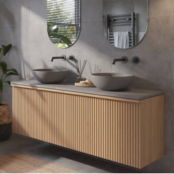 Ben Linea voorgemonteerd badmeubel incl. beton grijze waskommen 160cm eiken naturel/grijs beton zonder kraangaten