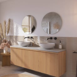 Ben Linea voorgemonteerd badmeubel incl. solid surface waskommen 160cm eiken naturel/marmer zonder kraangaten