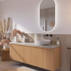 Ben Linea voorgemonteerd badmeubel incl. solid surface waskom rechts 160cm eiken naturel/marmer