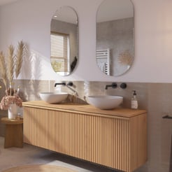 Ben Linea voorgemonteerd badmeubel incl. solid surface waskommen 160cm eiken naturel zonder kraangaten