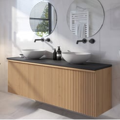 Ben Linea voorgemonteerd badmeubel incl. solid surface waskommen 160cm eiken naturel/zwart beton zonder kraangaten