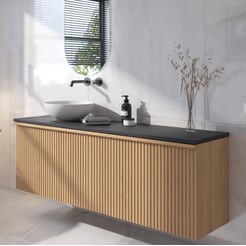 Ben Linea voorgemonteerd badmeubel incl. solid surface waskom links 160cm eiken naturel/zwart beton