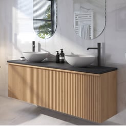 Ben Linea voorgemonteerd badmeubel incl. solid surface waskommen 160cm eiken naturel/zwart beton