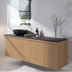 Ben Linea voorgemonteerd badmeubel incl. zwart betonnen waskom links 160cm eiken naturel/zwart beton