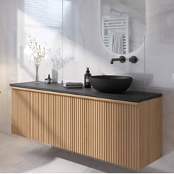 Ben Linea voorgemonteerd badmeubel incl. zwart betonnen waskom rechts 160cm eiken naturel/zwart beton