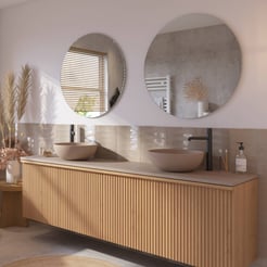 Ben Linea voorgemonteerd badmeubel incl. beige betonnen waskommen 200cm eiken naturel/beige beton