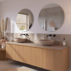 Ben Linea voorgemonteerd badmeubel incl. beige betonnen waskommen 200cm eiken naturel/beige beton zonder kraangaten