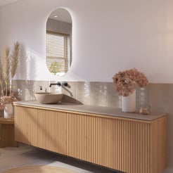 Ben Linea voorgemonteerd badmeubel incl. beige betonnen waskom links 200cm eiken naturel/beige beton