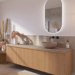 Ben Linea voorgemonteerd badmeubel incl. beige betonnen waskom rechts 200cm eiken naturel/beige beton