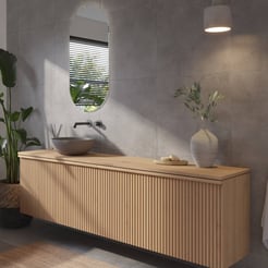 Ben Linea voorgemonteerd badmeubel incl. beton grijze waskom links 200cm eiken naturel
