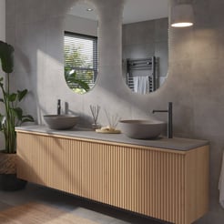 Ben Linea voorgemonteerd badmeubel incl. beton grijze waskommen 200cm eiken naturel/grijs beton