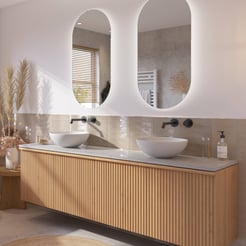 Ben Linea voorgemonteerd badmeubel incl. solid surface waskommen 200cm eiken naturel/marmer zonder kraangaten