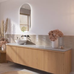 Ben Linea voorgemonteerd badmeubel incl. solid surface waskom links 200cm eiken naturel/marmer