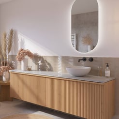 Ben Linea voorgemonteerd badmeubel incl. solid surface waskom rechts 200cm eiken naturel/marmer