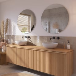 Ben Linea voorgemonteerd badmeubel incl. solid surface waskommen 200cm eiken naturel zonder kraangaten