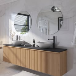 Ben Linea voorgemonteerd badmeubel incl. solid surface waskommen 200cm eiken naturel/zwart beton