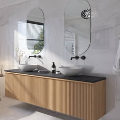 Ben Linea voorgemonteerd badmeubel incl. solid surface waskommen 200cm eiken naturel/zwart beton zonder kraangaten